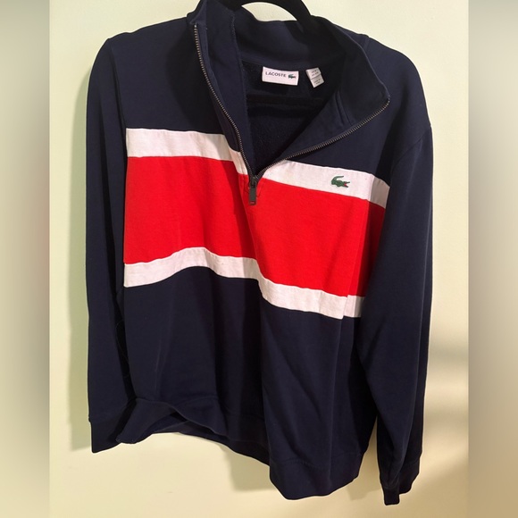 Lacoste Men's Zip-Up Sweater in Navy and Red - Picture 1 of 2